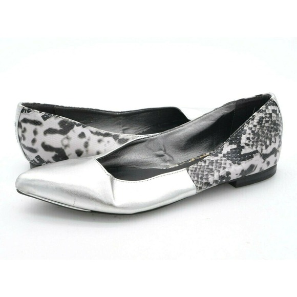 Sam Edelman Flats Womens 6.5 Silver Faux Leather Ellissa Snake Print Pointed Toe - Picture 1 of 8